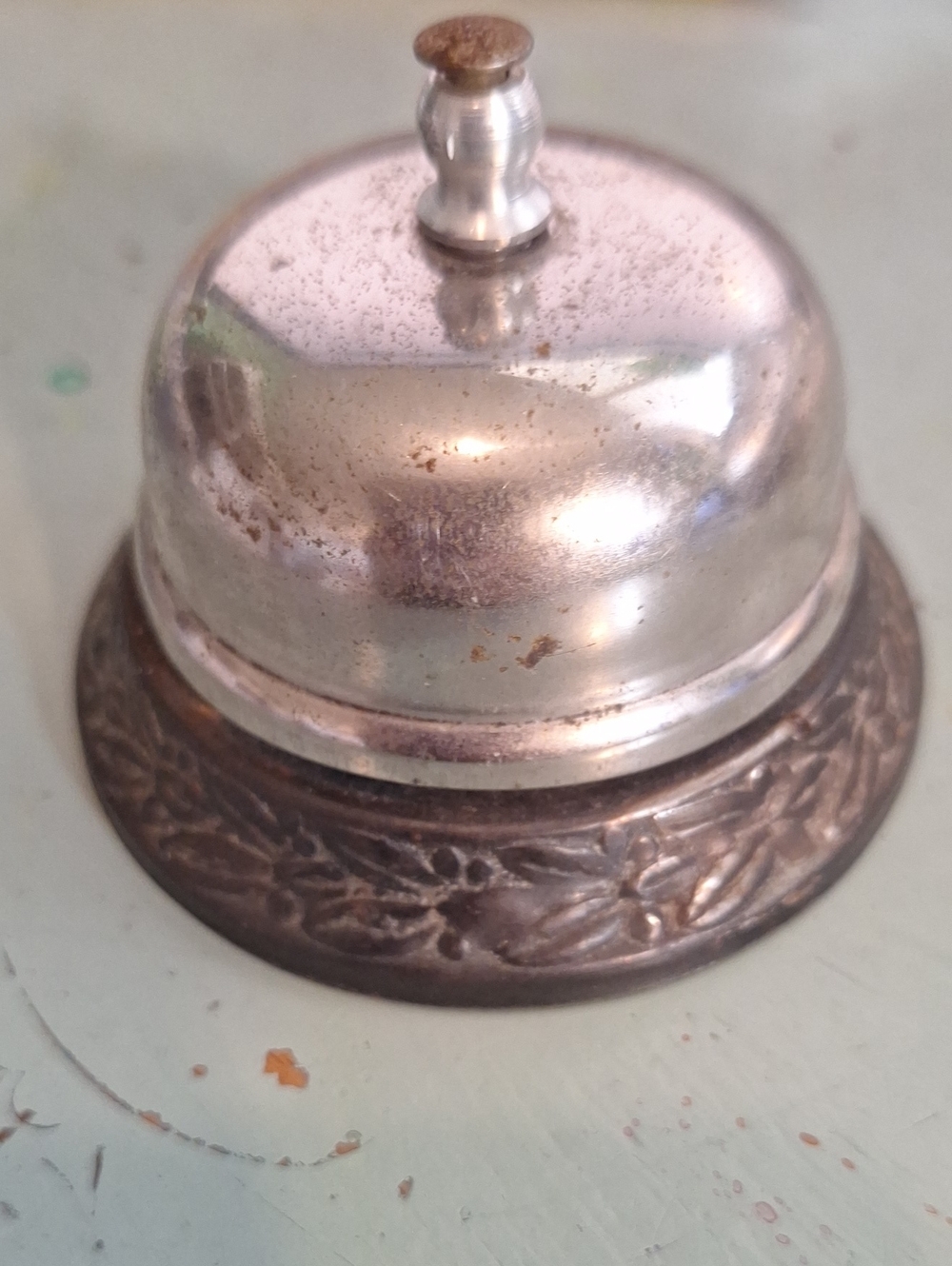 Vintage Silver Service Desk Bell with Decorative Bronze Base